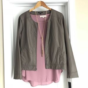 NWOT Loft mauve, pocket, roll sleeve blouse, XL